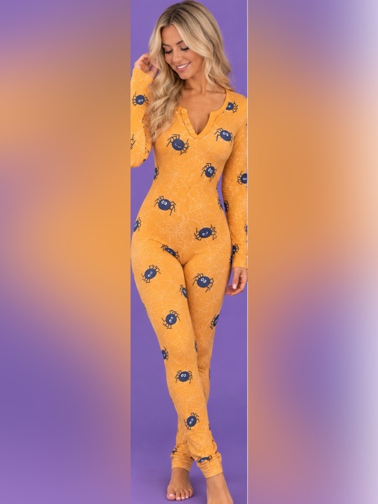 Shosho Other - SHOSHO Halloween SpiderWeb 1-Piece Orange Pajama Romper + Headband Women’s Large